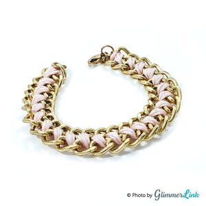 Gold Tone & Pink Chain Link Braided Bracelet
